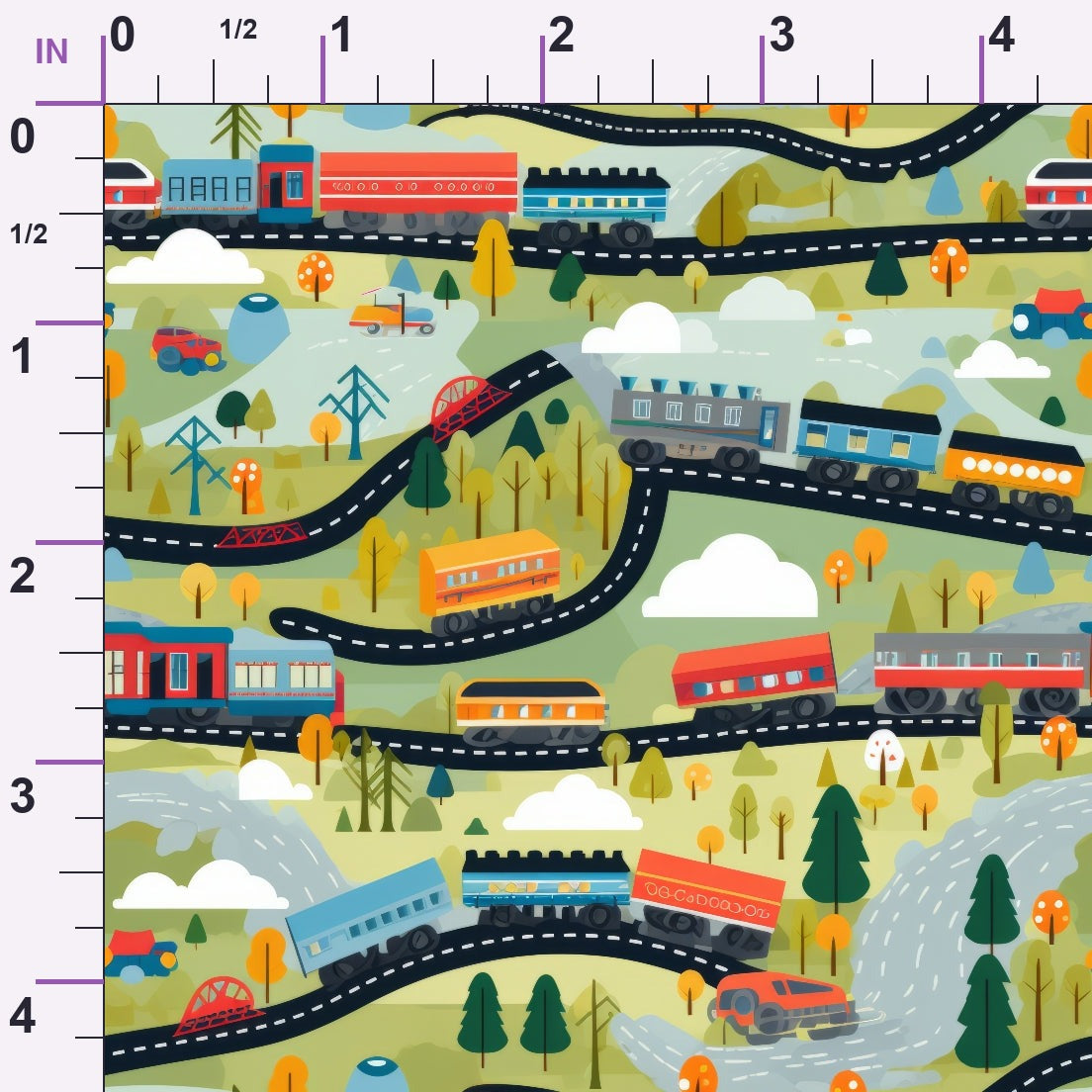 Choo Choo Village Pattern 8 Minky Fabric