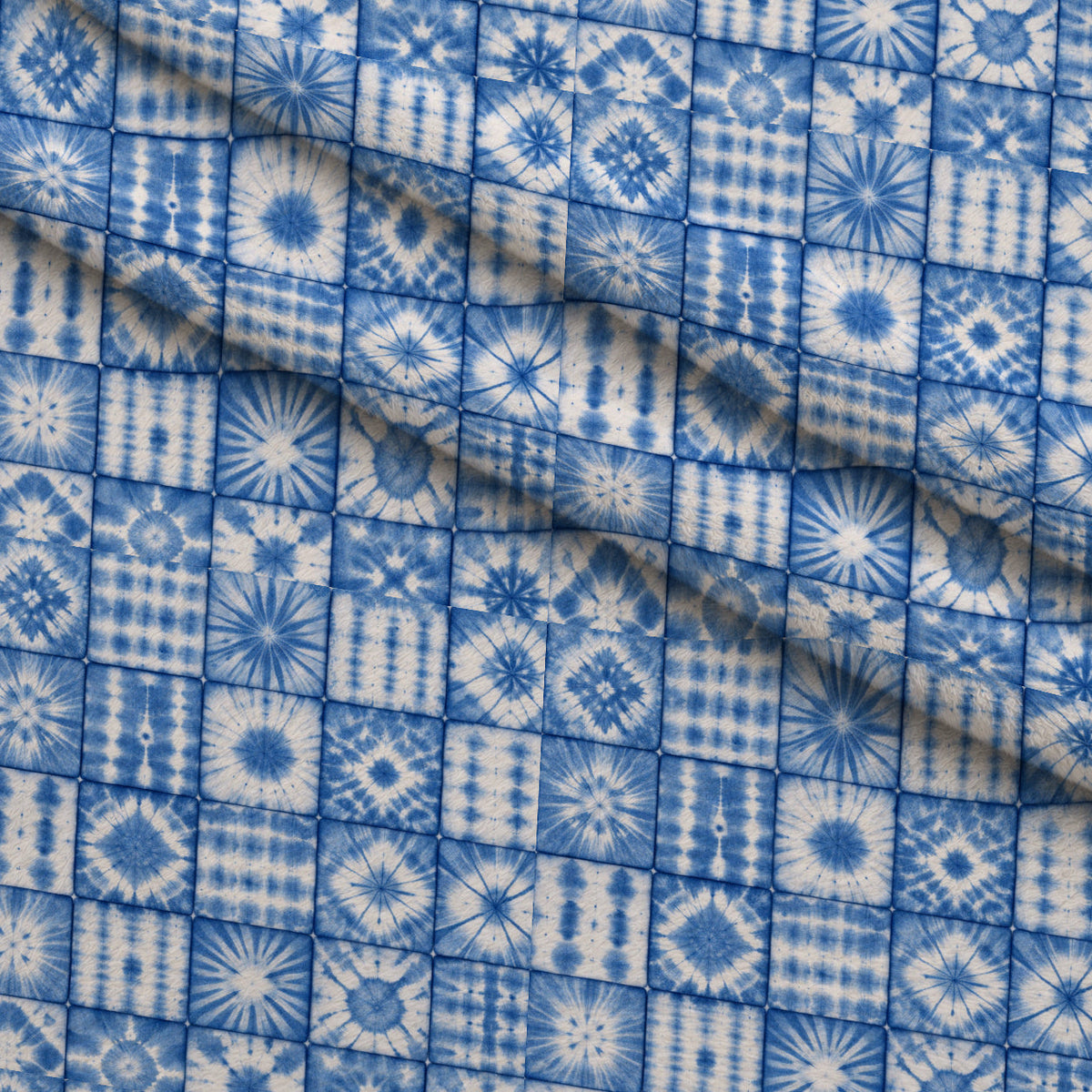 Cobalt Batik Blooms Pattern 16 Minky Fabric