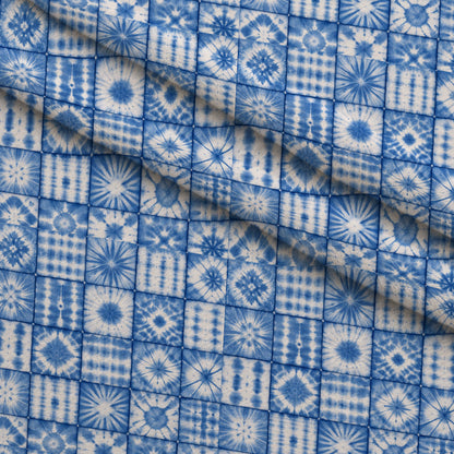 Cobalt Batik Blooms Pattern 16 Minky Fabric