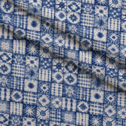 Cobalt Batik Blooms Pattern 19 Minky Fabric