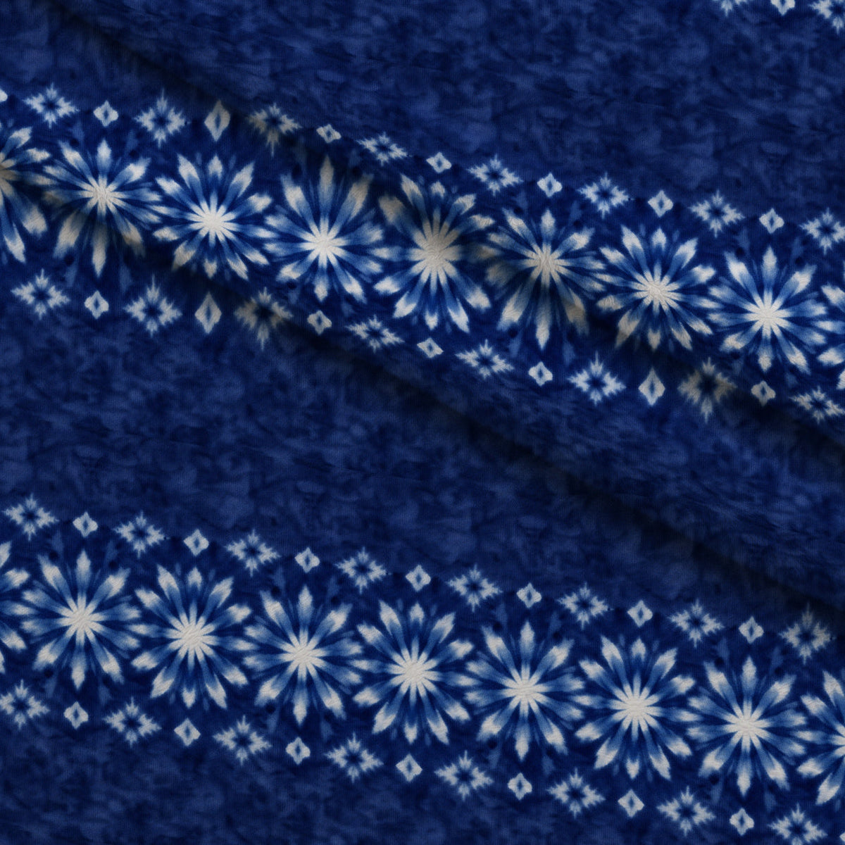 Cobalt Batik Blooms Pattern 21 Minky Fabric