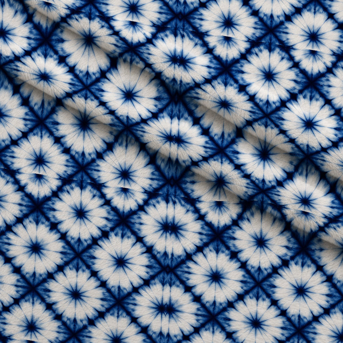 Cobalt Batik Blooms Pattern 22 Minky Fabric