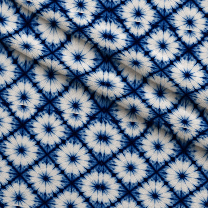 Cobalt Batik Blooms Pattern 22 Minky Fabric