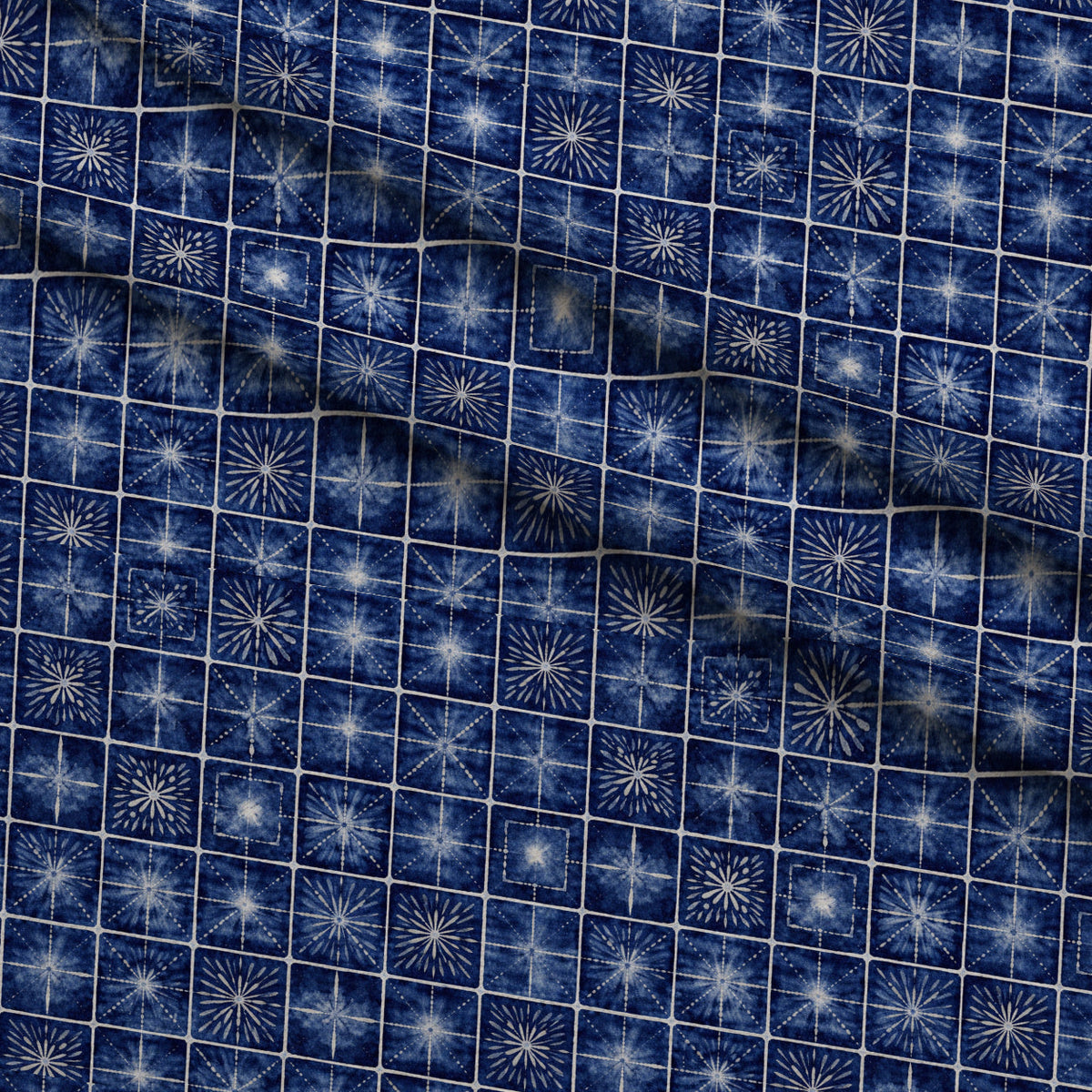 Cobalt Batik Blooms Pattern 24 Minky Fabric