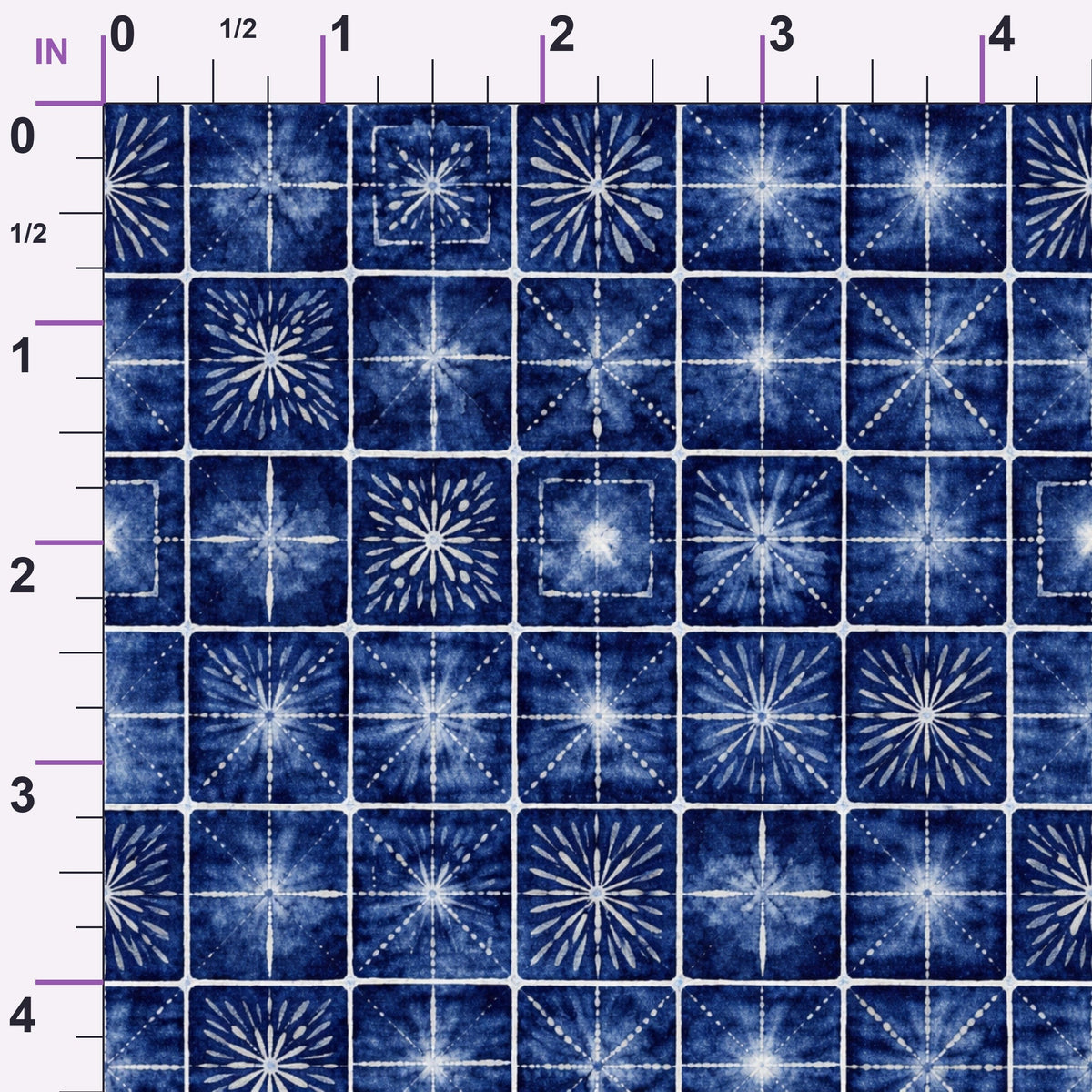 Cobalt Batik Blooms Pattern 24 Minky Fabric