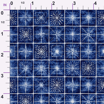 Cobalt Batik Blooms Pattern 24 Minky Fabric