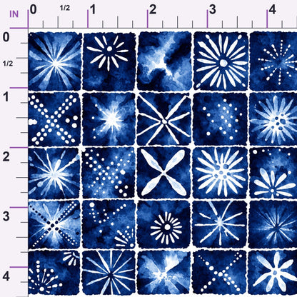 Cobalt Batik Blooms Pattern 25 Minky Fabric
