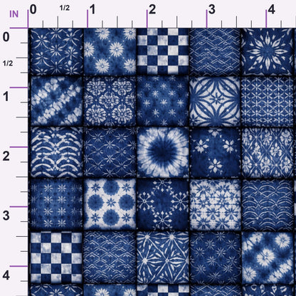 Cobalt Batik Blooms Pattern 27 Minky Fabric