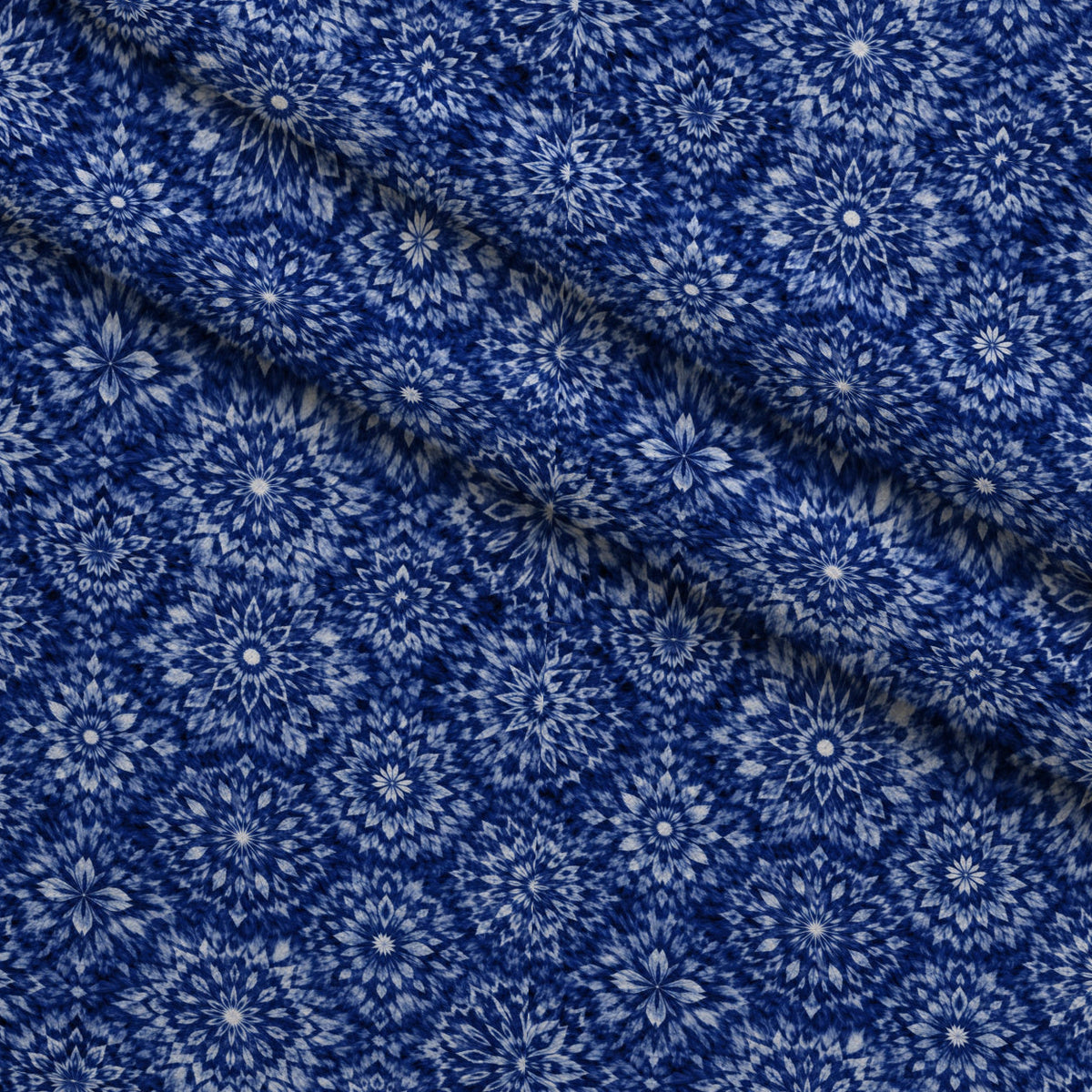 Cobalt Batik Blooms Pattern 28 Minky Fabric