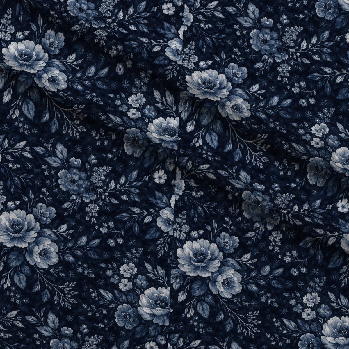 Cobalt Batik Blooms Pattern 29 Minky Fabric