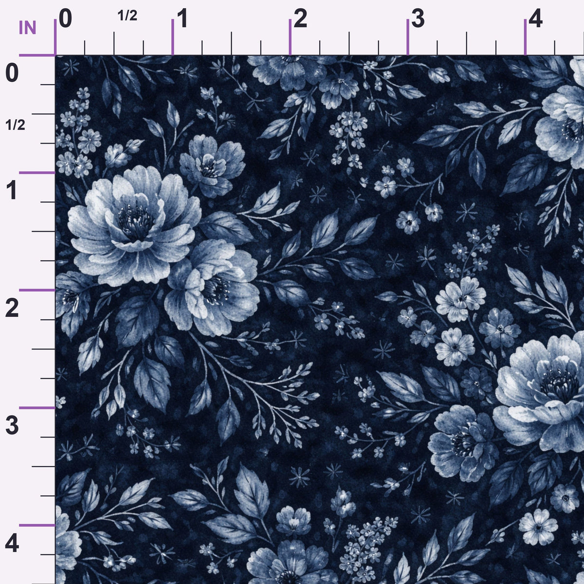 Cobalt Batik Blooms Pattern 29 Minky Fabric