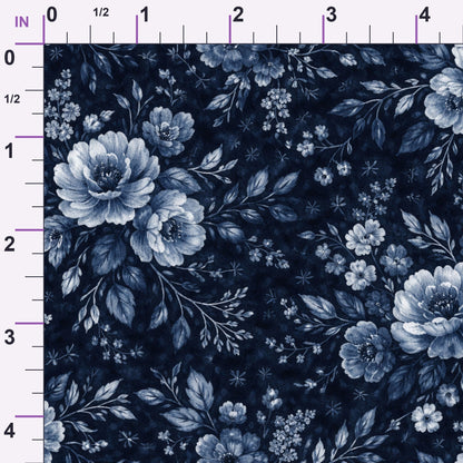 Cobalt Batik Blooms Pattern 29 Minky Fabric