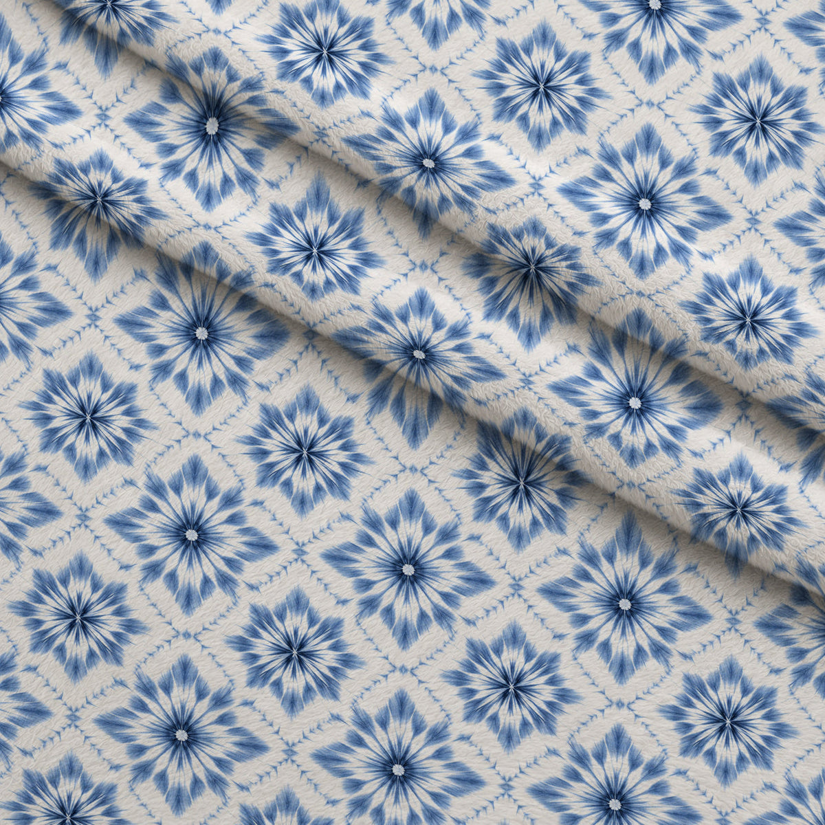 Cobalt Batik Blooms Pattern 4 Minky Fabric