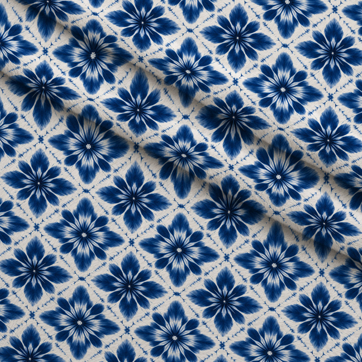 Cobalt Batik Blooms Pattern 9 Minky Fabric