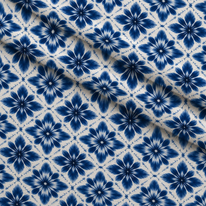 Cobalt Batik Blooms Pattern 9 Minky Fabric