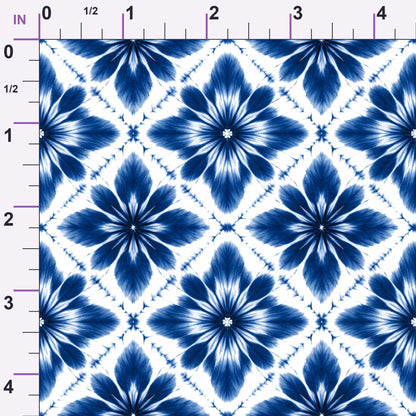 Cobalt Batik Blooms Pattern 9 Minky Fabric