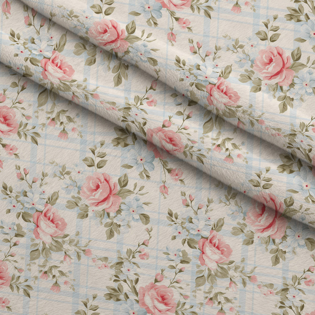 Cottage Rose Gingham Pattern 8 Minky Fabric