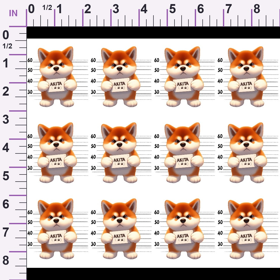 Doggie Mugshots Akita Pattern Minky Fabric