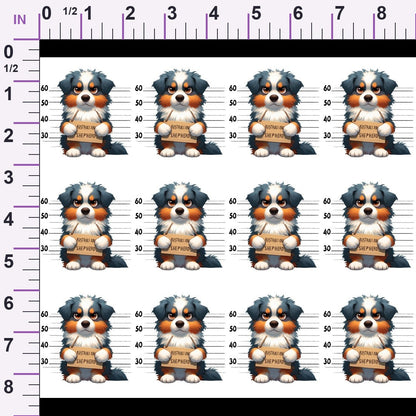 Doggie Mugshots Australian Shepherd Pattern Minky Fabric