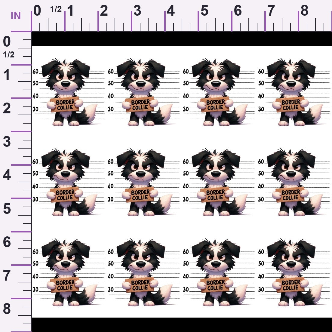 Doggie Mugshots Border Collie Pattern Minky Fabric