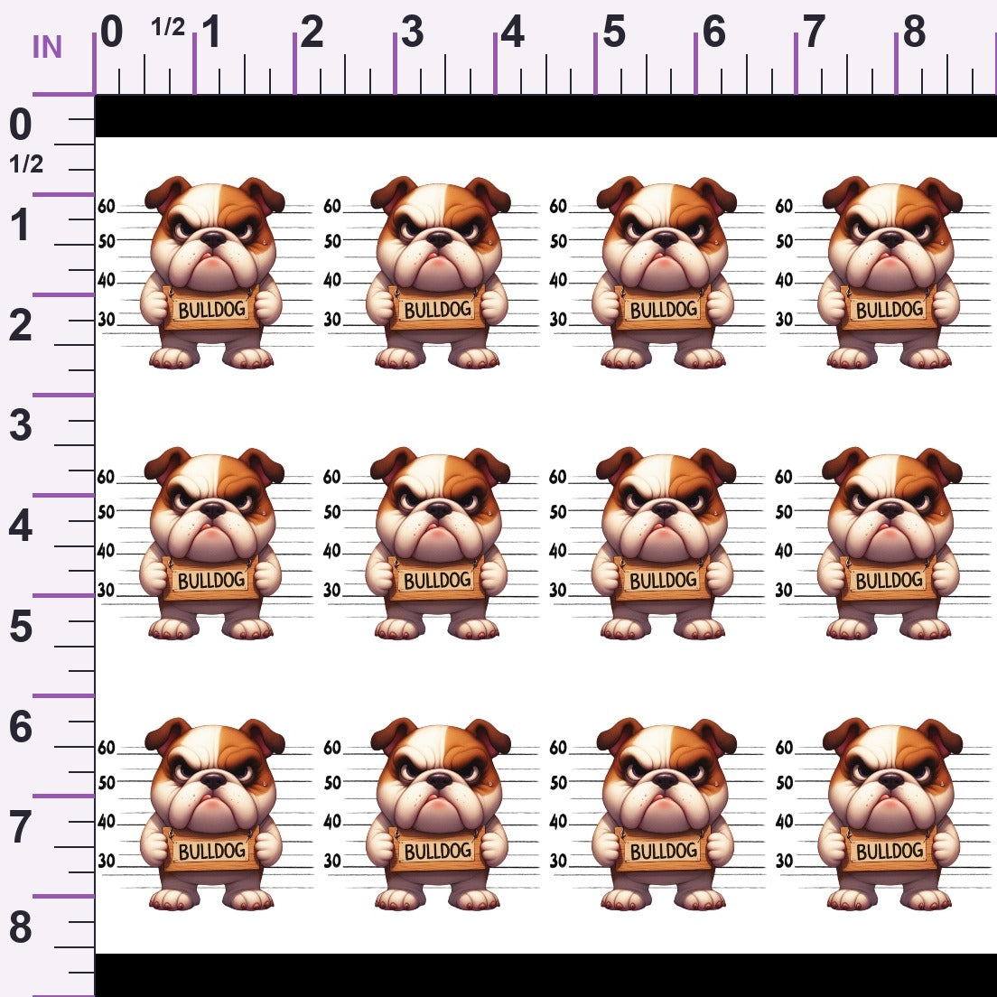 Doggie Mugshots Bulldog Pattern Minky Fabric