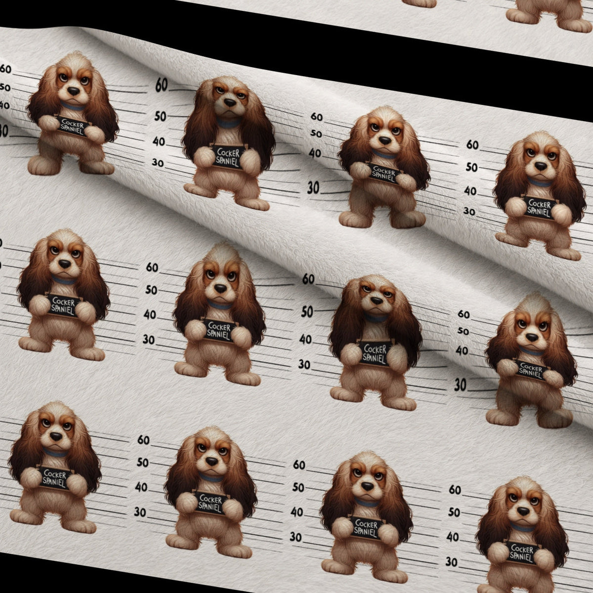 Doggie Mugshots Cocker Spaniel Pattern Minky Fabric