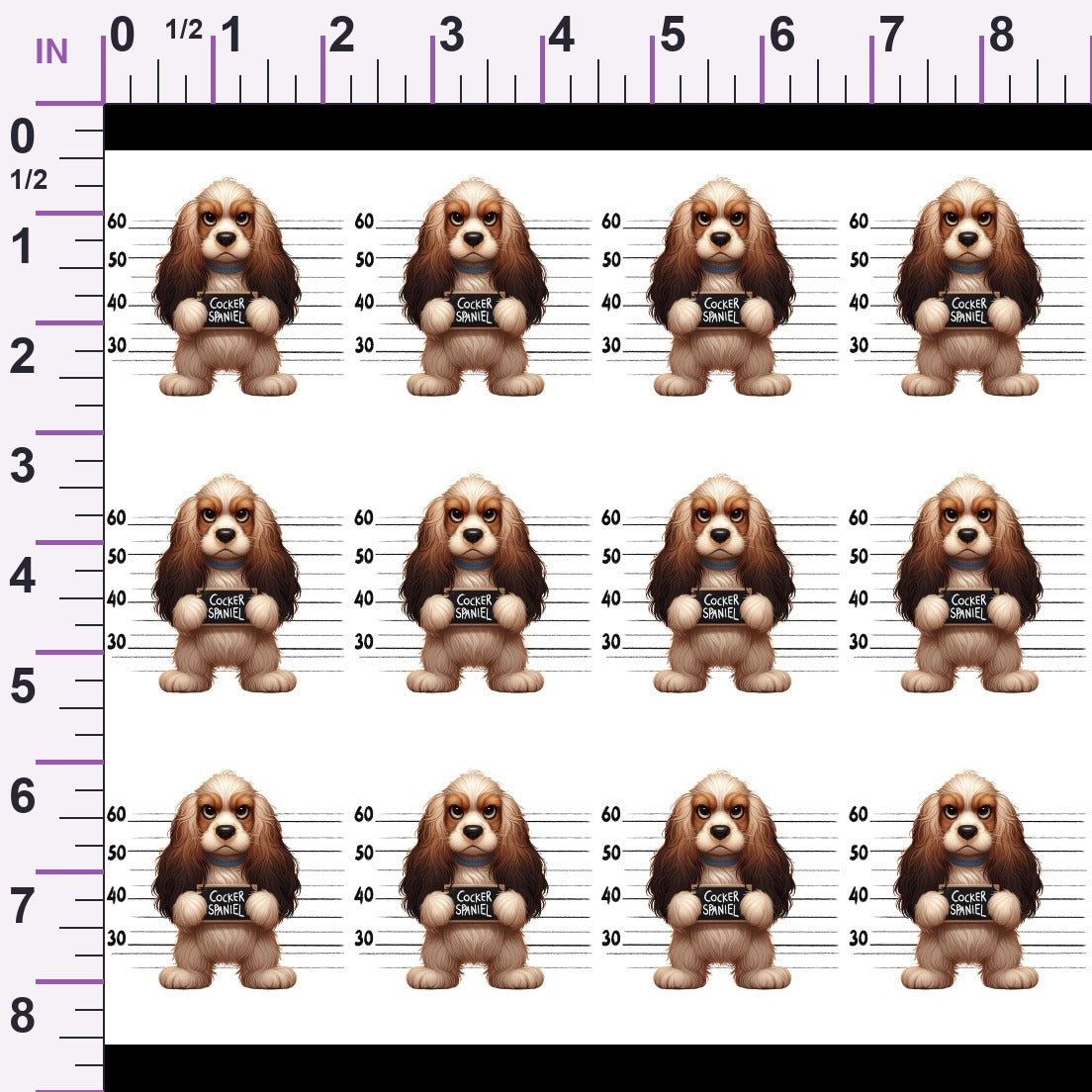 Doggie Mugshots Cocker Spaniel Pattern Minky Fabric