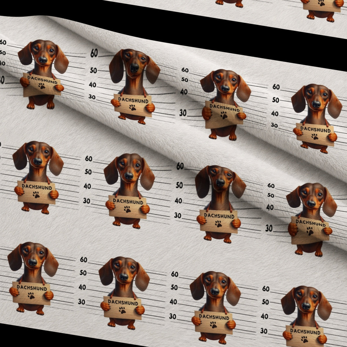Doggie Mugshots Dachshund Pattern Minky Fabric