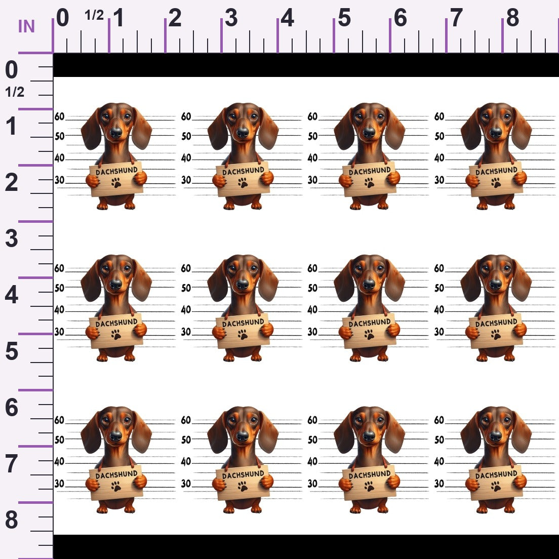 Doggie Mugshots Dachshund Pattern Minky Fabric