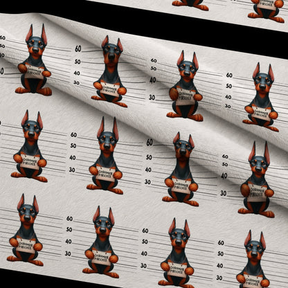 Doggie Mugshots Doberman Pinscher Pattern Minky Fabric