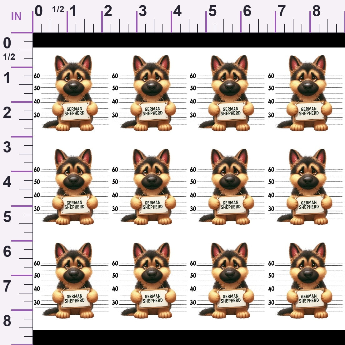 Doggie Mugshots German Shepherd Pattern Minky Fabric