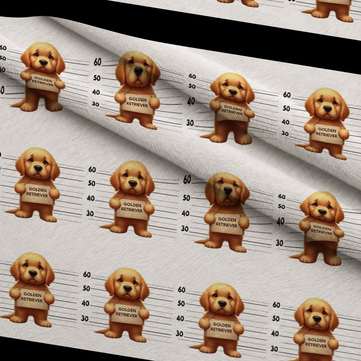 Doggie Mugshots Golden Retriever Pattern Minky Fabric