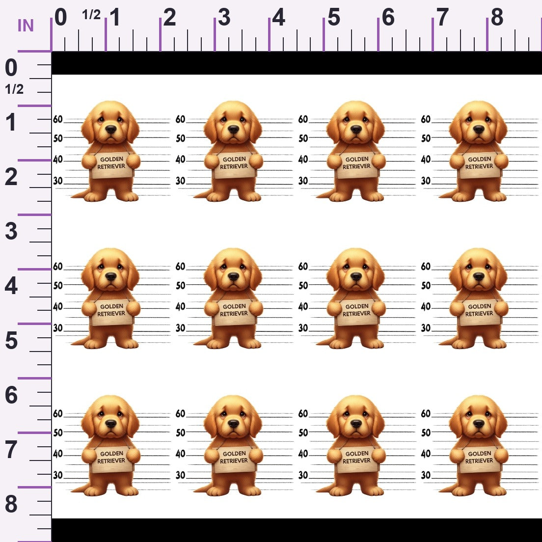 Doggie Mugshots Golden Retriever Pattern Minky Fabric