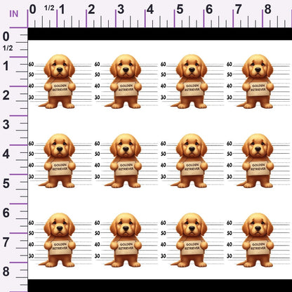 Doggie Mugshots Golden Retriever Pattern Minky Fabric