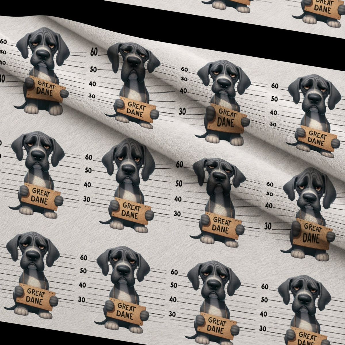 Doggie Mugshots Great Dane Pattern Minky Fabric
