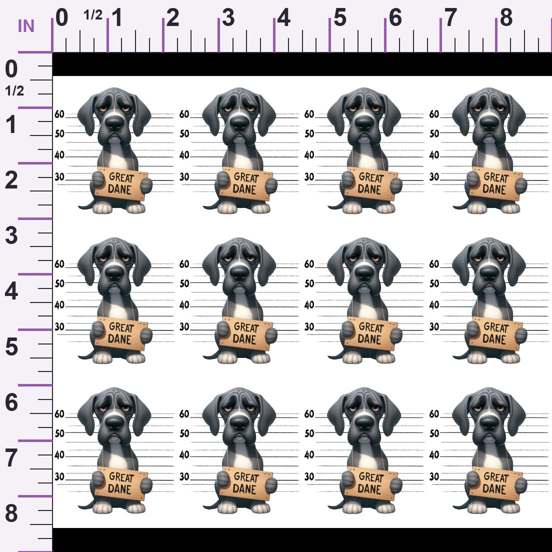 Doggie Mugshots Great Dane Pattern Minky Fabric