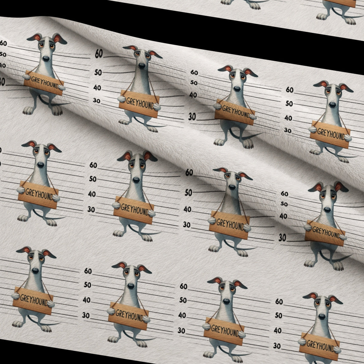 Doggie Mugshots Greyhound Pattern Minky Fabric