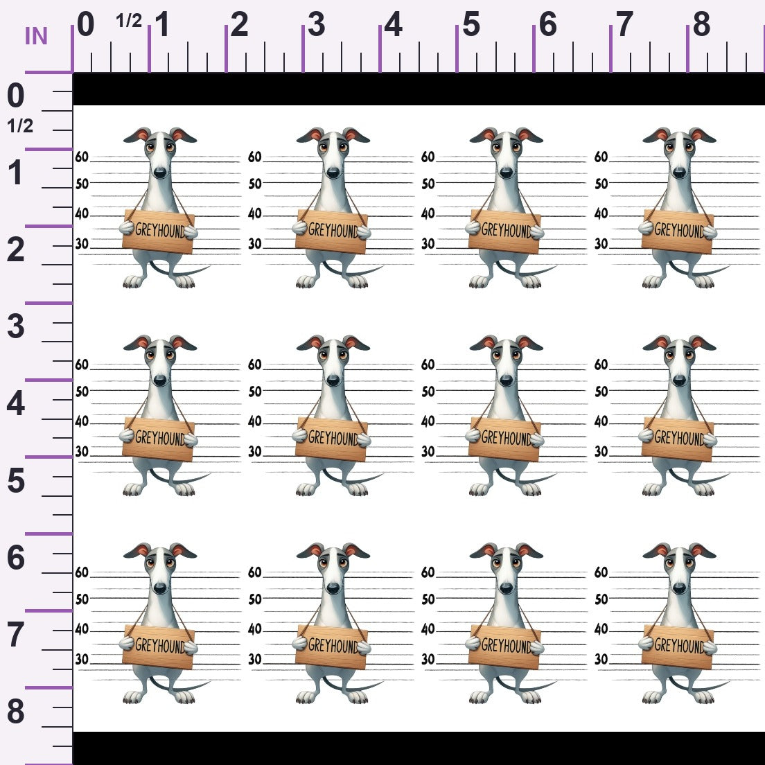 Doggie Mugshots Greyhound Pattern Minky Fabric