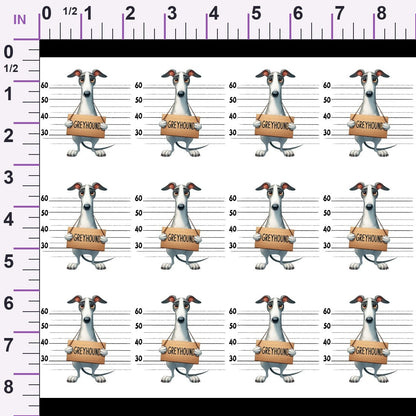 Doggie Mugshots Greyhound Pattern Minky Fabric