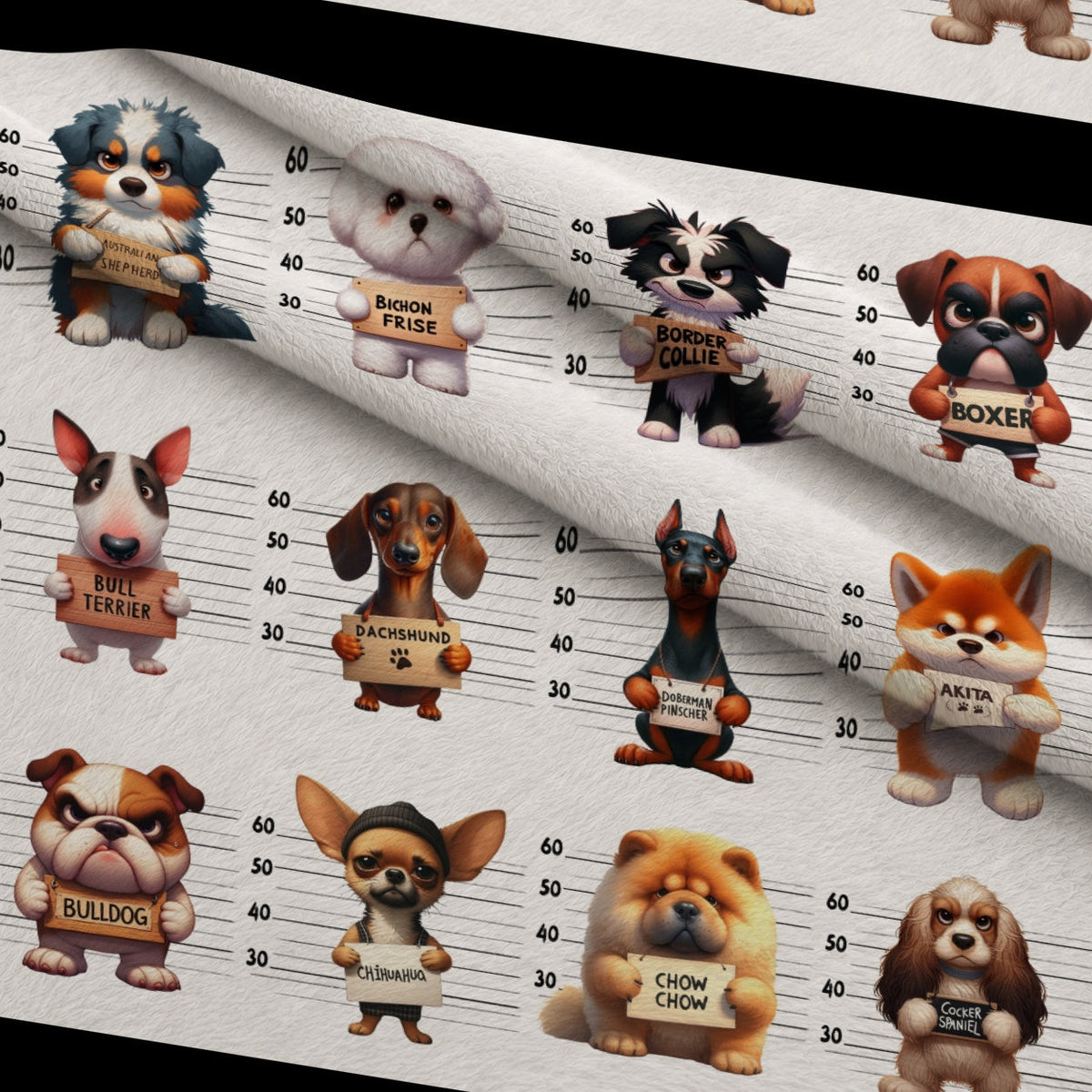 Doggie Mugshots Pattern 1 Minky Fabric