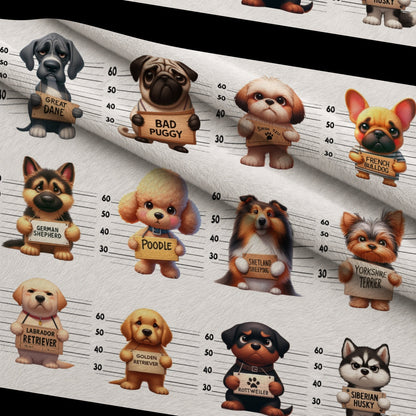 Doggie Mugshots Pattern 2 Minky Fabric