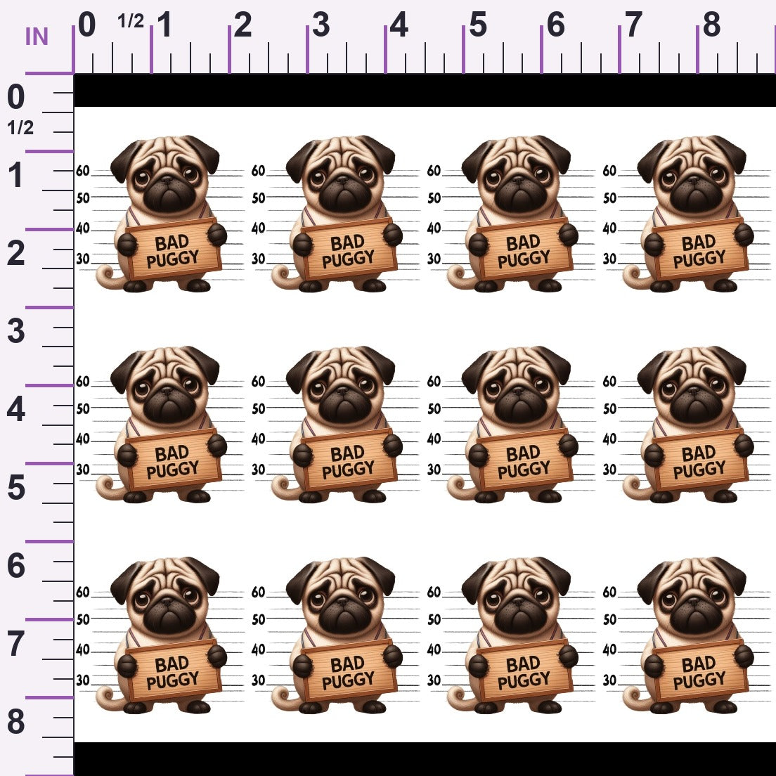 Doggie Mugshots Pug Pattern Minky Fabric