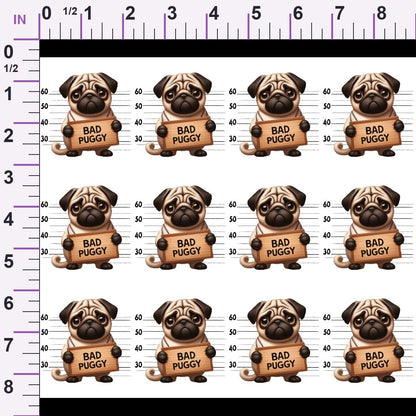 Doggie Mugshots Pug Pattern Minky Fabric
