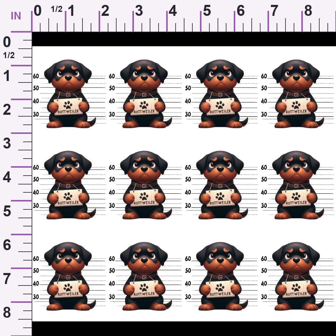Doggie Mugshots Rottweiler Pattern Minky Fabric