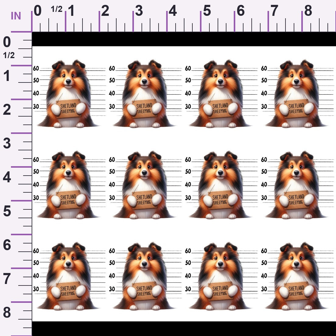 Doggie Mugshots Shetland Sheepdog Pattern Minky Fabric