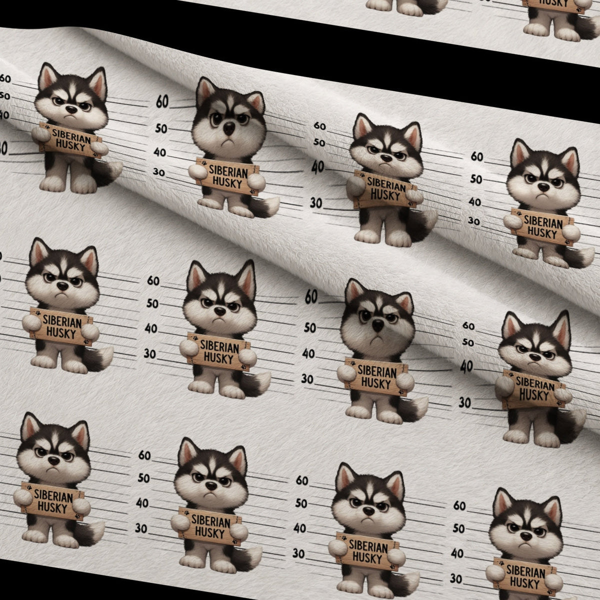 Doggie Mugshots Siberian Husky Pattern Minky Fabric