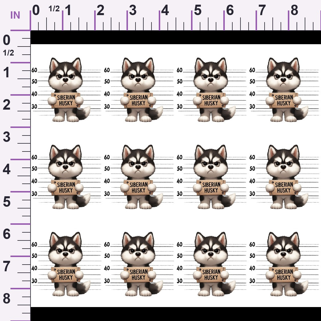 Doggie Mugshots Siberian Husky Pattern Minky Fabric