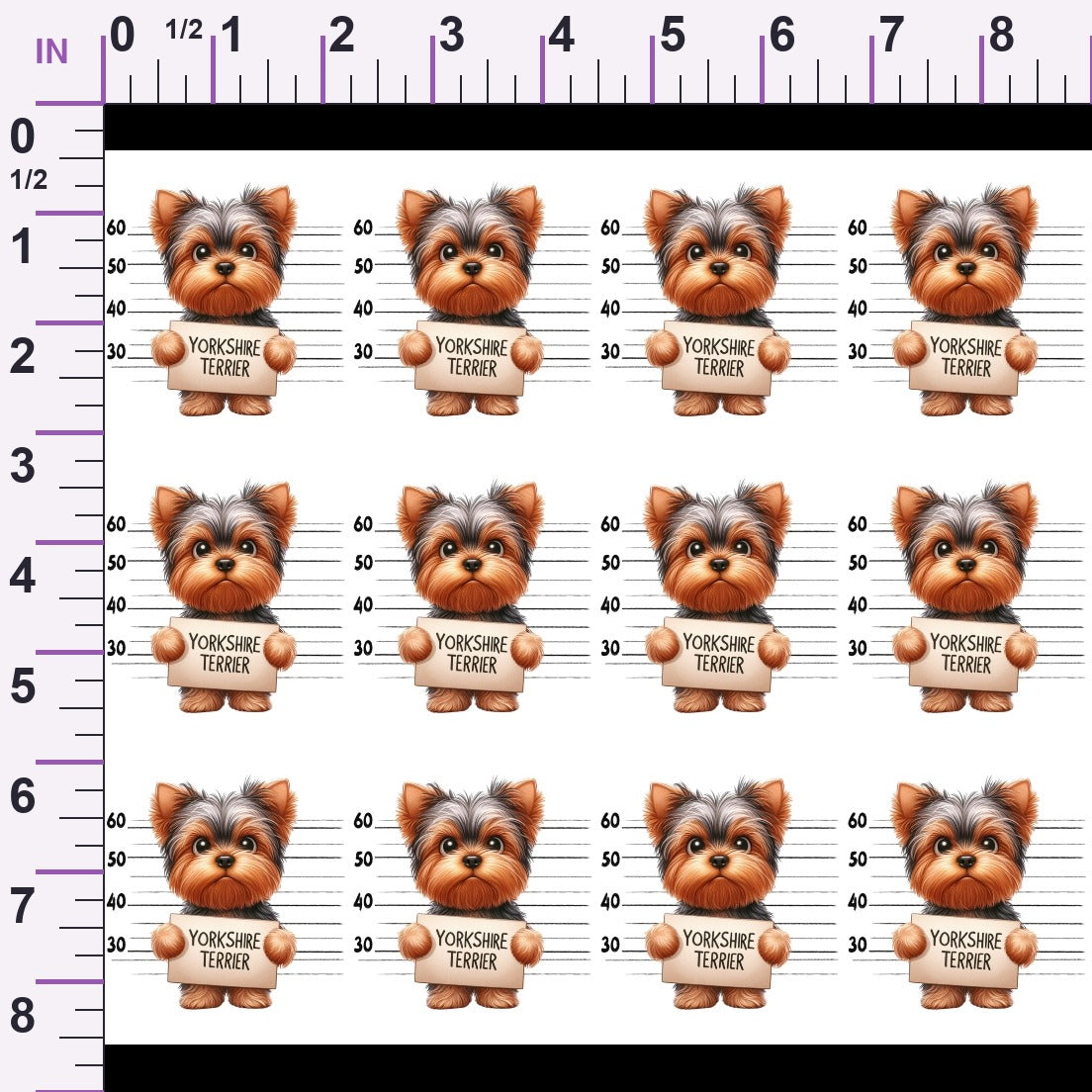 Doggie Mugshots Yorkshire Terrier Pattern Minky Fabric