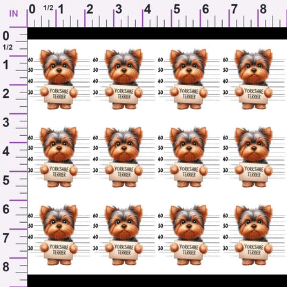 Doggie Mugshots Yorkshire Terrier Pattern Minky Fabric
