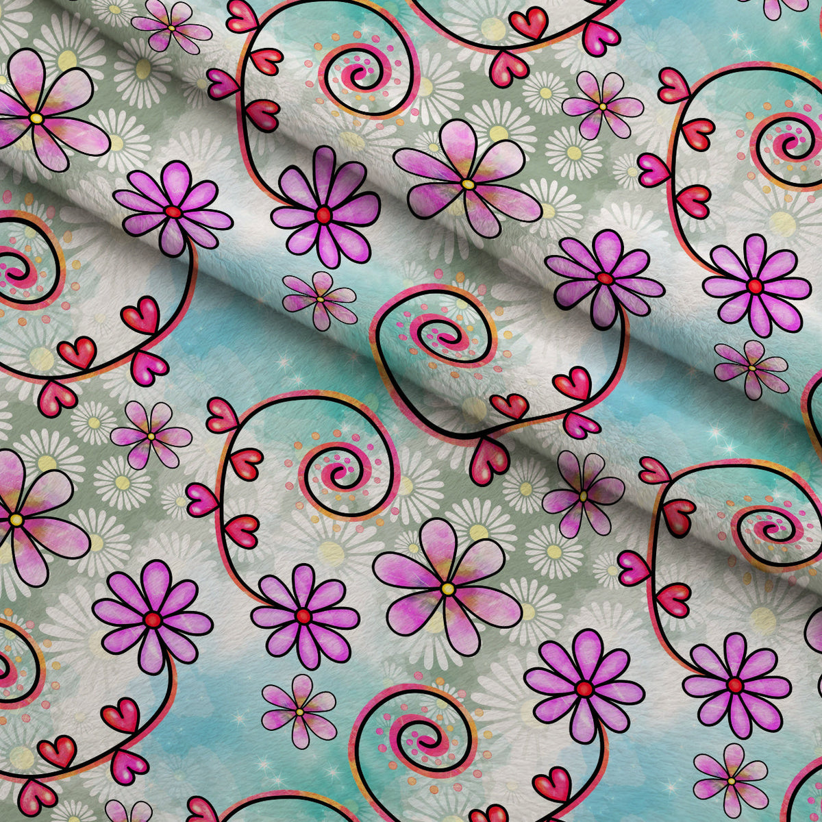 Doodle Blooms Pattern 2 Minky Fabric